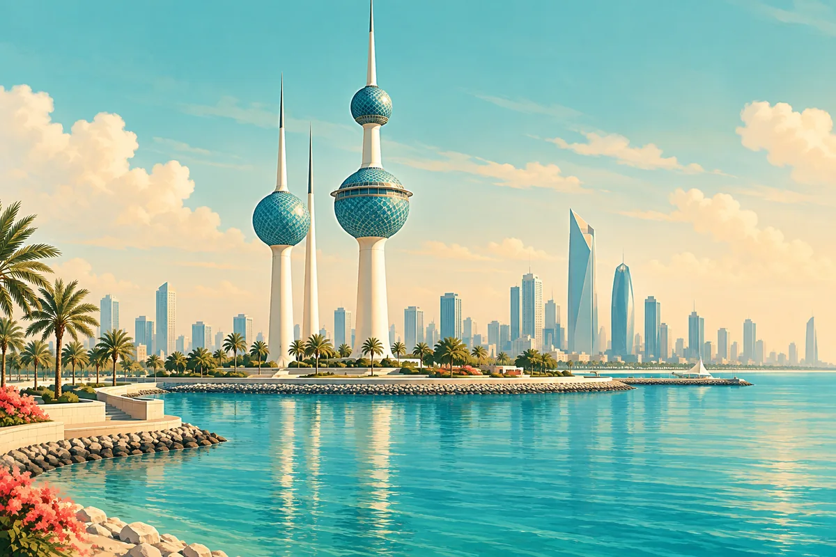 Symbolic illustration of Kuwait Towers overlooking the Gulf