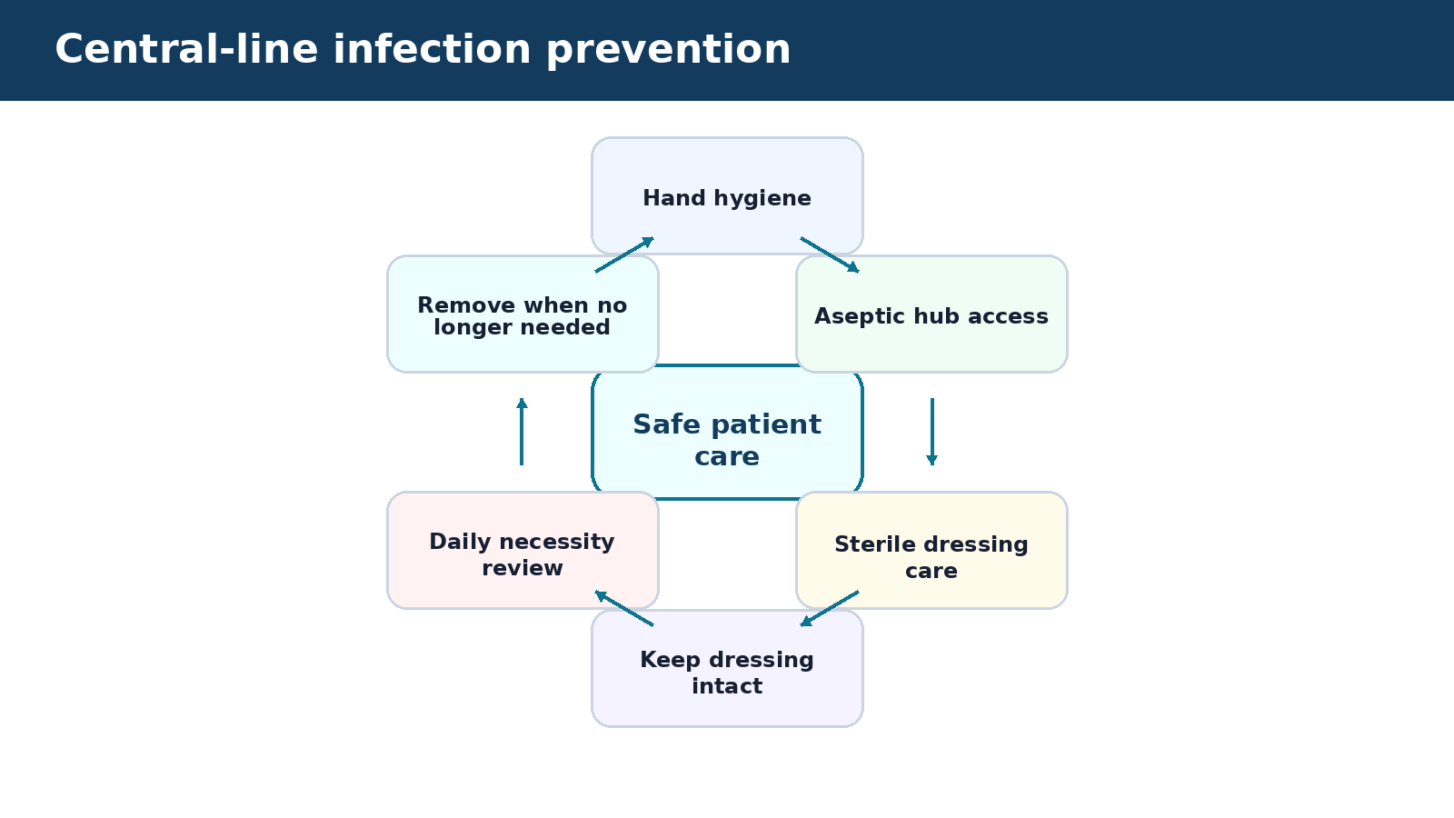 Central-line infection prevention — visual summary of the explanation in this section