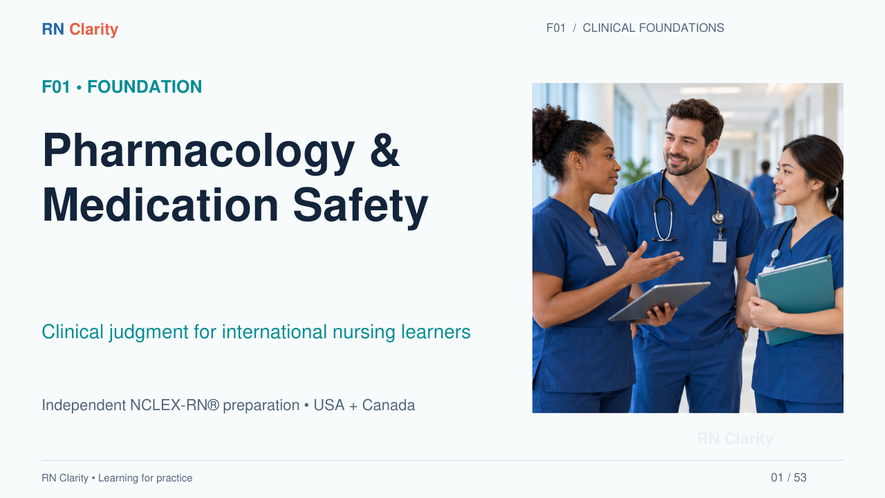 Preview of the Pharmacology and Medication Safety foundation lesson for international nursing learners